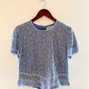Adrianna Papell Blue Floral Lace Blouse
